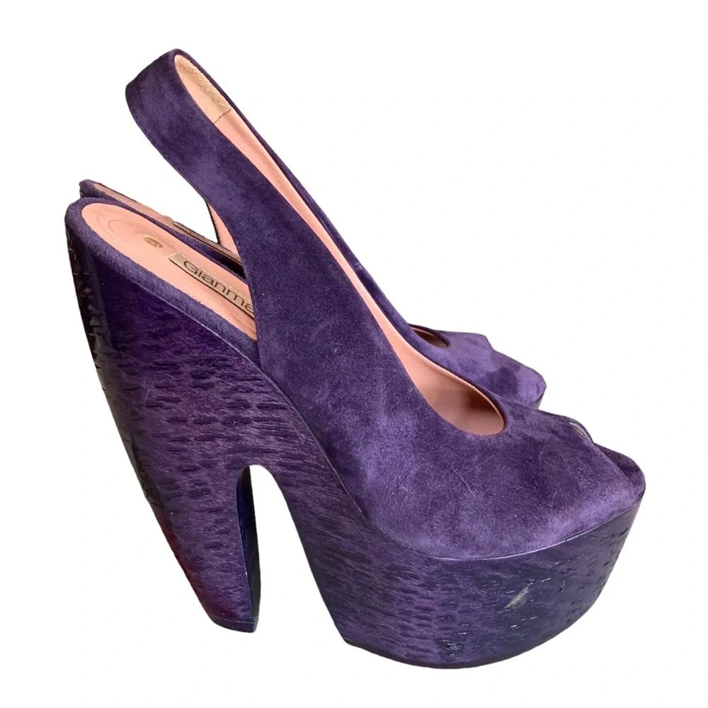 GIANMARCO LORENZI PURPLE SUEDE PLATFORM WEDGE